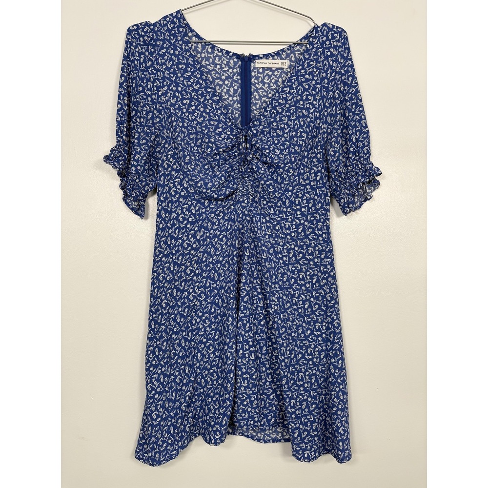 Faithfull the Brand Blue Mini Dress with White Print